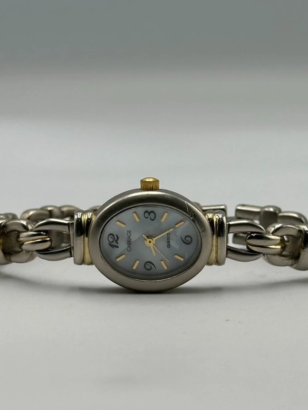 3/$30 Carriage Watch Women Silver Gold Two Tone Oval Dial 19MM New Battery 6.5'
